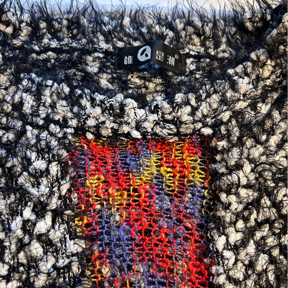 Oversized Boxy Knit Art To Wear Mixed Media Eyelash Fringe Sweater Top One Size - Picture 2 of 15